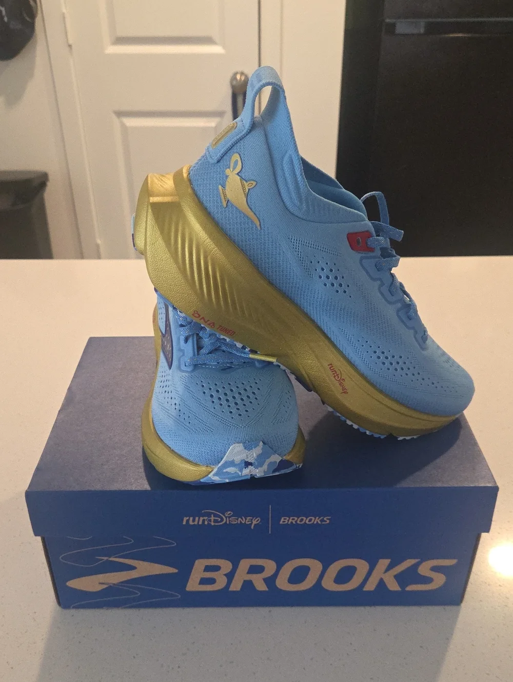 Womens Brooks Light Blue and Gold Running Sneakers